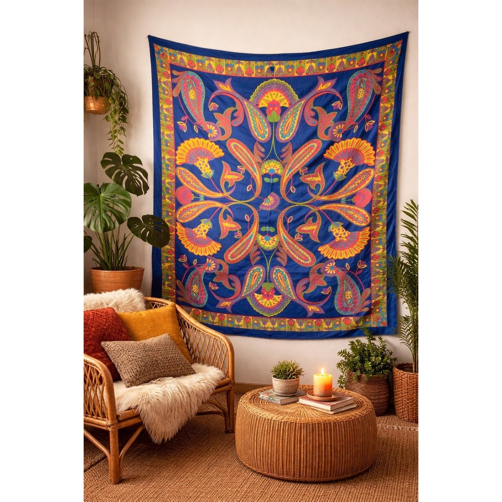 Vintage Made in Italy Oversized Scarf Blue Pink Yellow Psychedelic Paisley 45x62